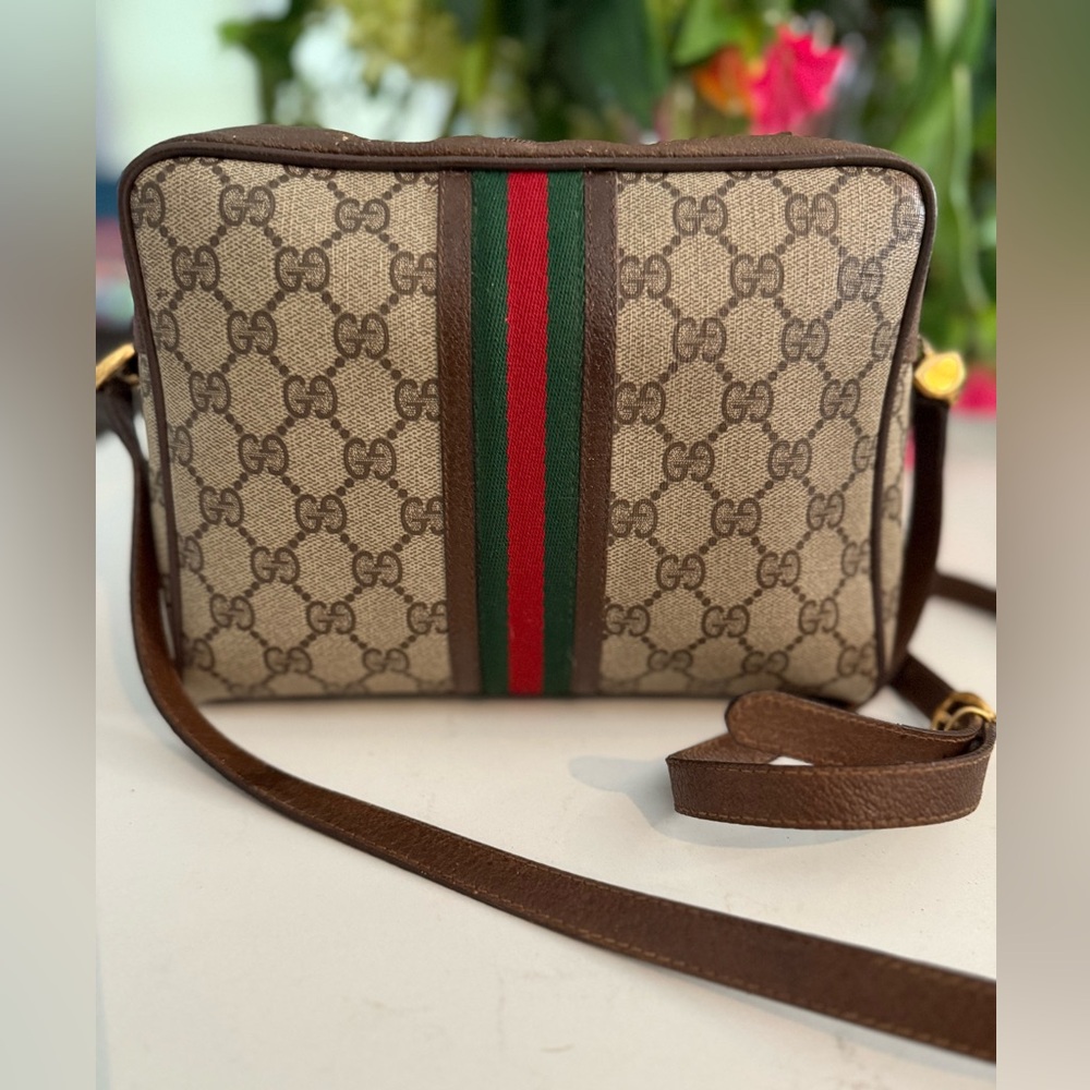 GUCCI Sherri Line GG Crossbody Ophedia Bag ~ Cloth & Leather PVC ~ VINTAGE - Picture 2 of 14